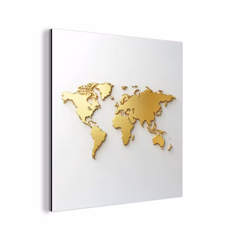 Wereldkaart - Luxe uitstraling - Glanzend goud aluminium wit klein -3d