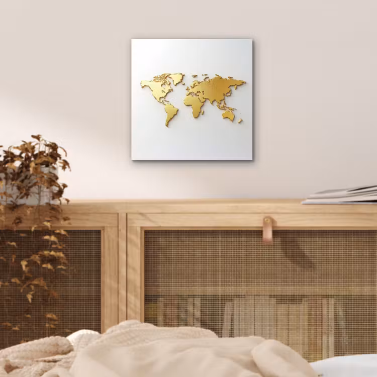 Wereldkaart - Luxe uitstraling - Glanzend goud aluminium wit klein -sfeer3