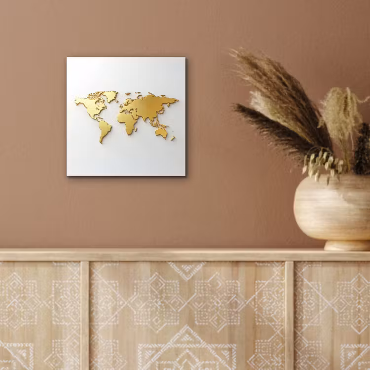 Wereldkaart - Luxe uitstraling - Glanzend goud aluminium wit klein -sfeer4