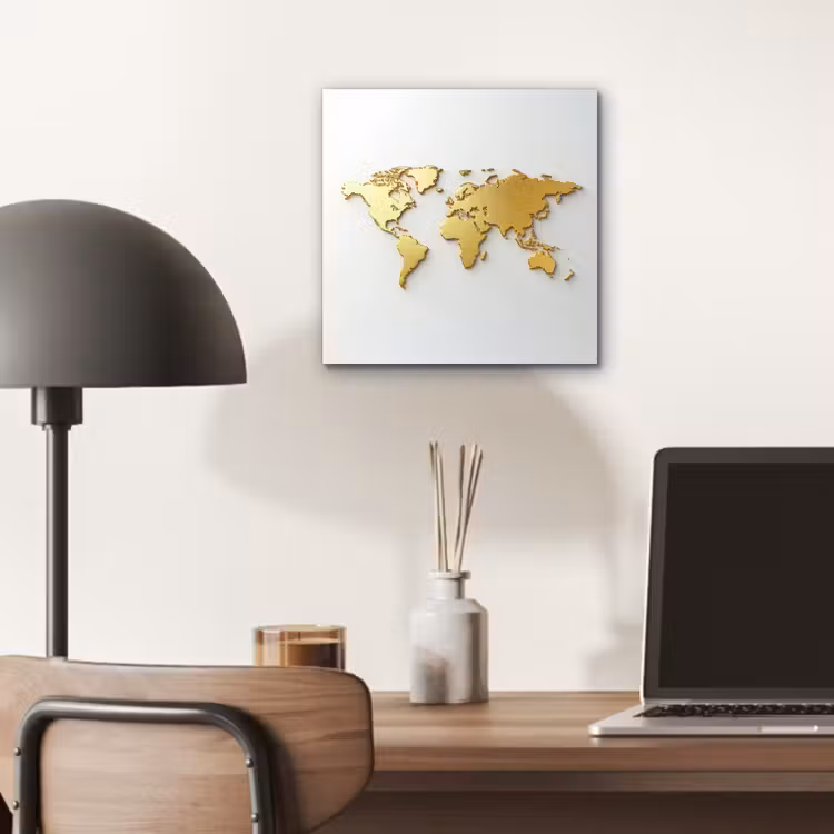 Wereldkaart - Luxe uitstraling - Glanzend goud aluminium wit klein -sfeer5