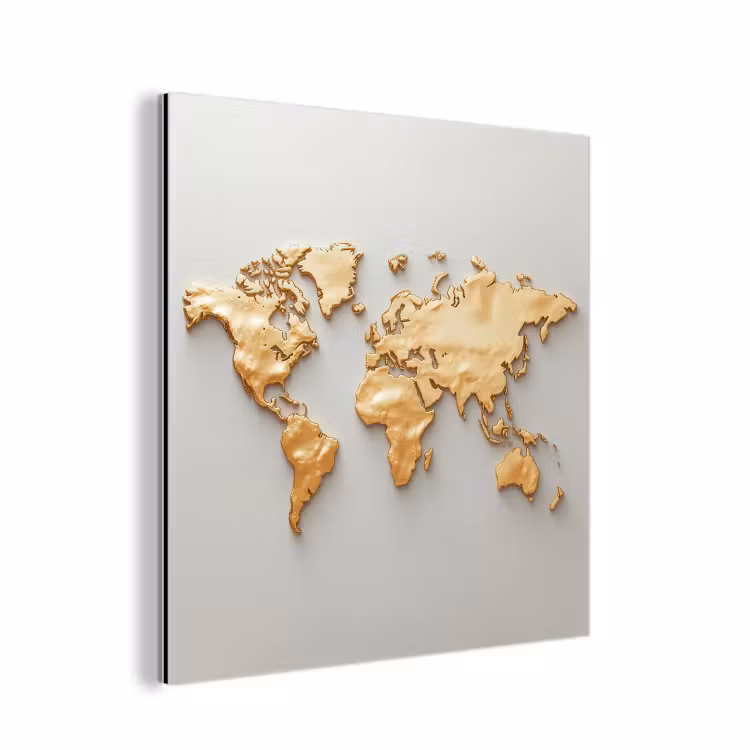 Wereldkaart - Luxe uitstraling - Wit aluminium wit klein -3d