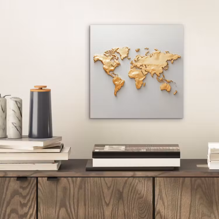 Wereldkaart - Luxe uitstraling - Wit aluminium wit klein -sfeer1