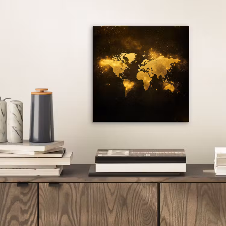 Wereldkaart - Magisch effect - Gouden deeltjes aluminium wit klein -sfeer1