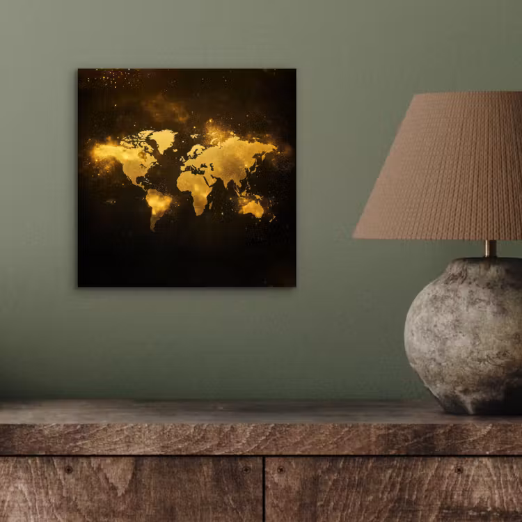 Wereldkaart - Magisch effect - Gouden deeltjes aluminium wit klein -sfeer2