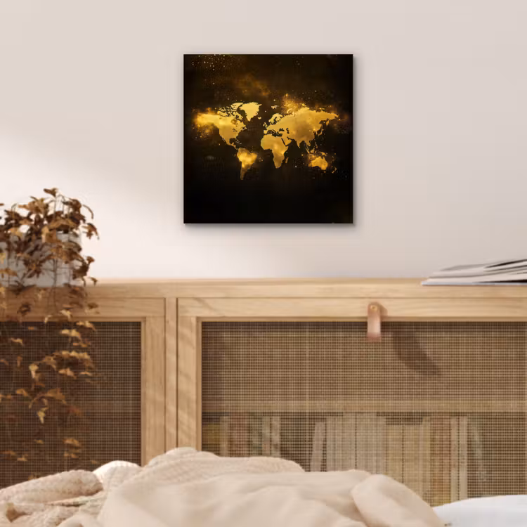 Wereldkaart - Magisch effect - Gouden deeltjes aluminium wit klein -sfeer3