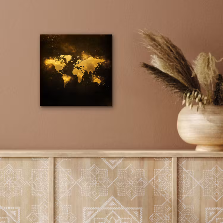 Wereldkaart - Magisch effect - Gouden deeltjes aluminium wit klein -sfeer4