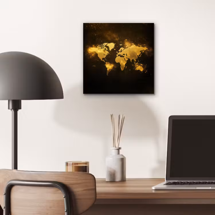 Wereldkaart - Magisch effect - Gouden deeltjes aluminium wit klein -sfeer5