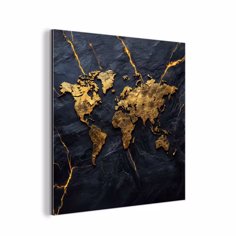 Wereldkaart - Marmer - Vurige lijnen aluminium wit klein -3d