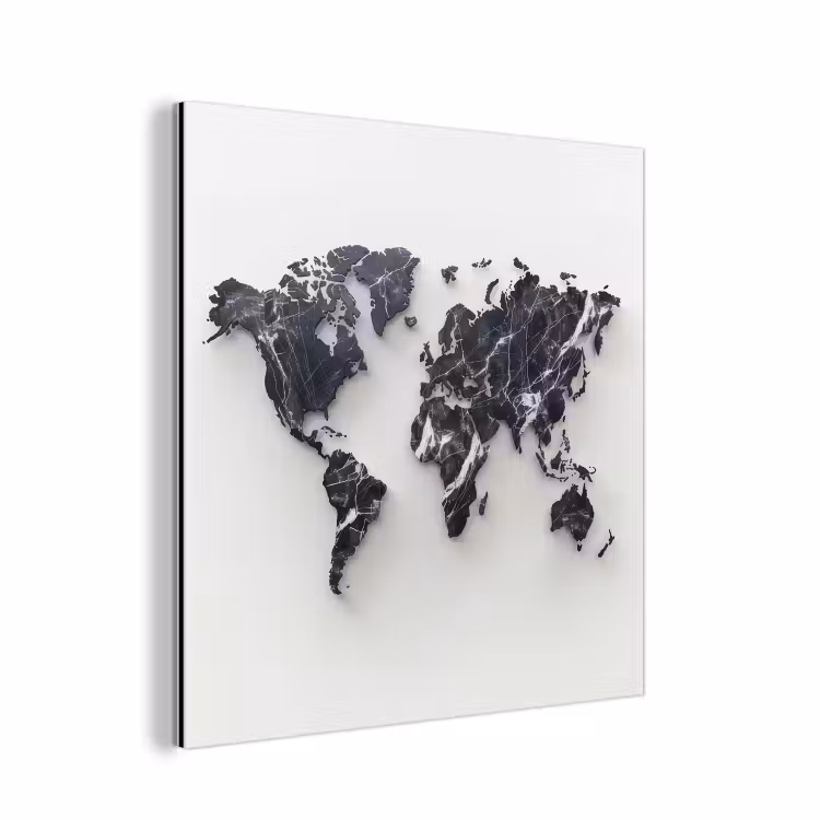 Wereldkaart - Marmer - Modern aluminium wit klein -3d