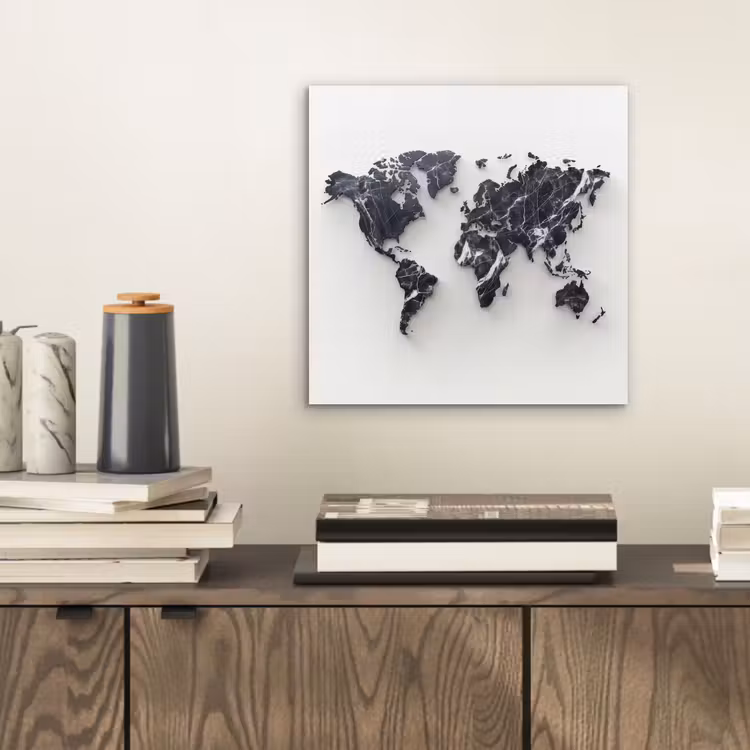 Wereldkaart - Marmer - Modern aluminium wit klein -sfeer1