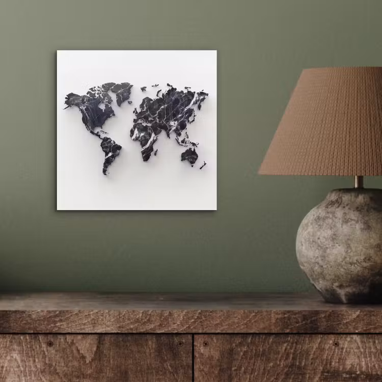 Wereldkaart - Marmer - Modern aluminium wit klein -sfeer2