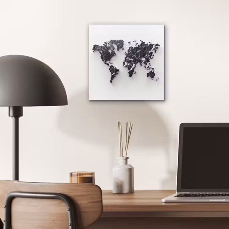 Wereldkaart - Marmer - Modern aluminium wit klein -sfeer5
