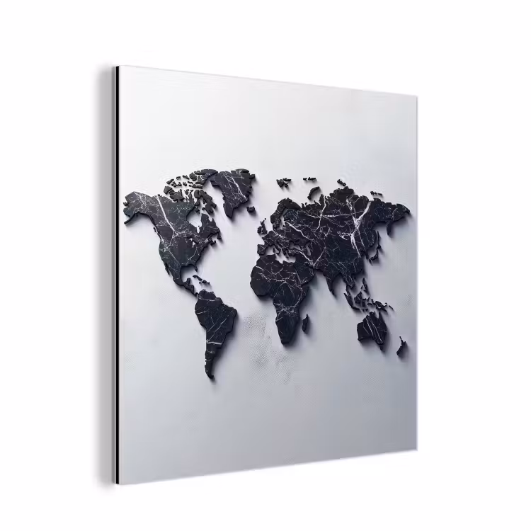 Wereldkaart - Marmer - Ruwe achtergrond aluminium wit klein -3d