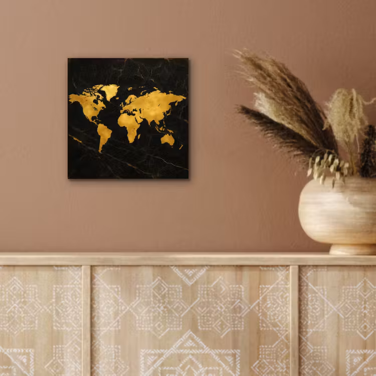 Wereldkaart - Marmerstructuur - Elegant - Zwart aluminium wit klein -sfeer4