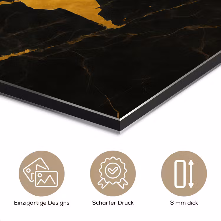 Wereldkaart - Marmerstructuur - Elegant - Zwart aluminium wit klein -closeup_DE