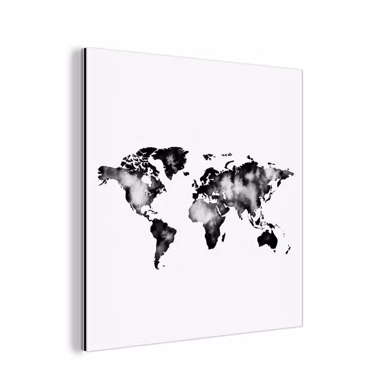 Wereldkaart - Minimalistisch aluminium wit klein -3d