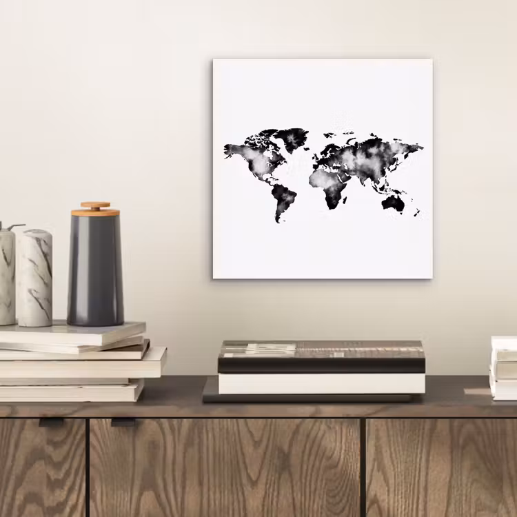 Wereldkaart - Minimalistisch aluminium wit klein -sfeer1