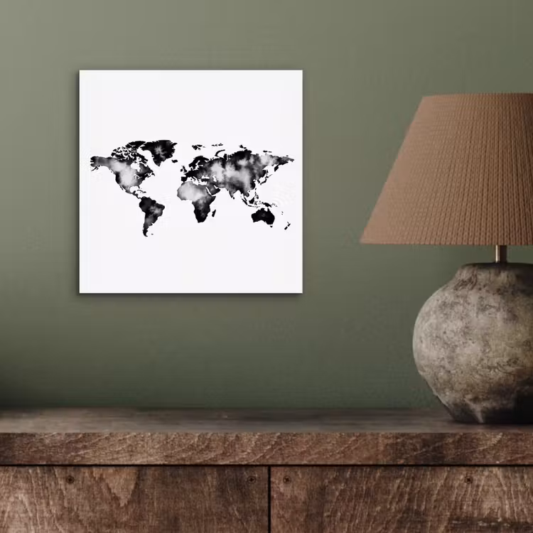 Wereldkaart - Minimalistisch aluminium wit klein -sfeer2