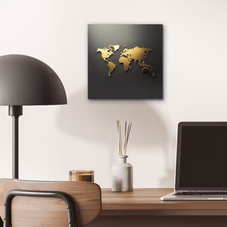 Wereldkaart - Minimalistisch - Gouden afwerking aluminium wit klein -sfeer5