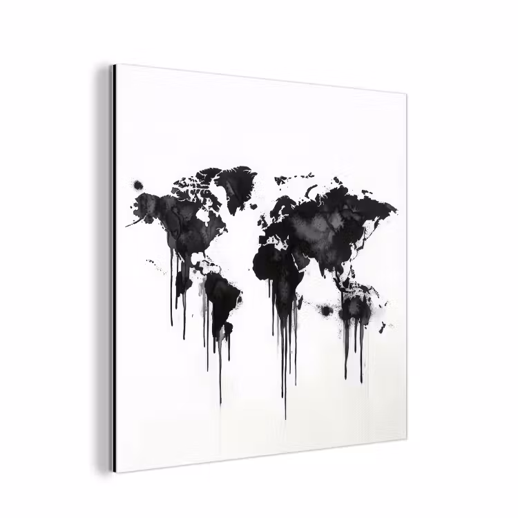Wereldkaart - Minimalistisch - Graffiti aluminium wit klein -3d