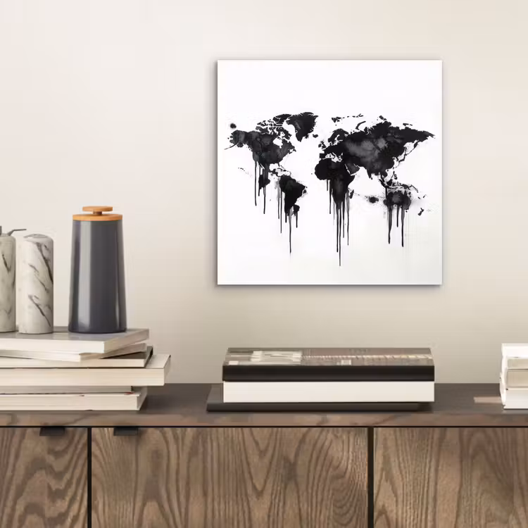 Wereldkaart - Minimalistisch - Graffiti aluminium wit klein -sfeer1