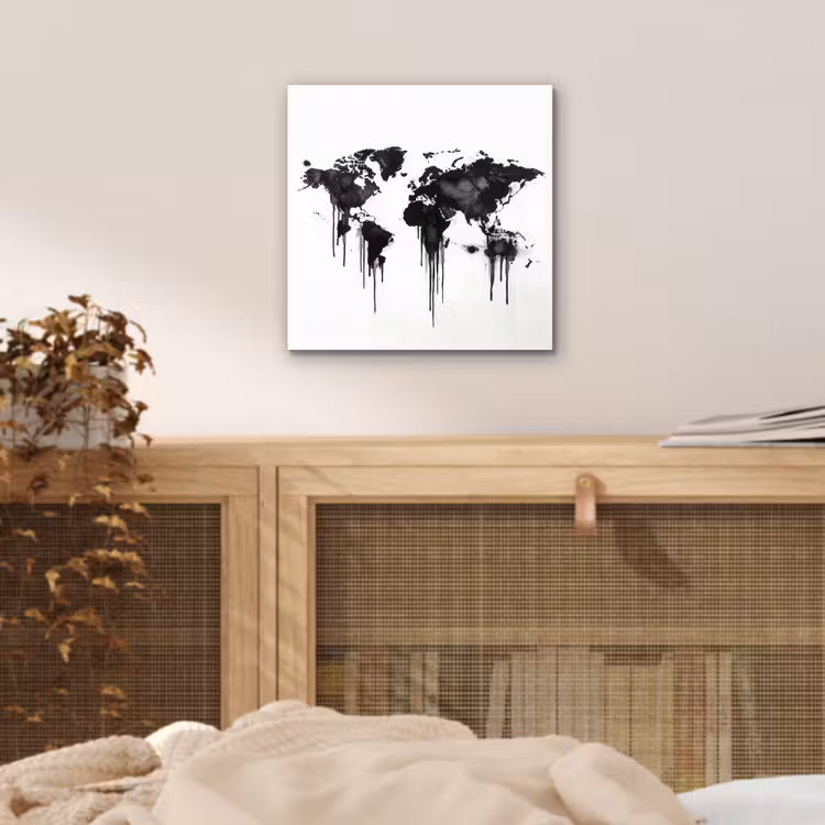 Wereldkaart - Minimalistisch - Graffiti aluminium wit klein -sfeer3