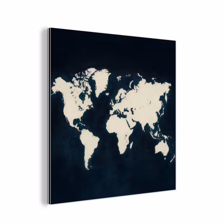 Wereldkaart - Minimalistisch - Contrast aluminium wit klein -3d