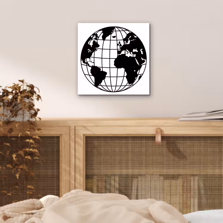 Wereldkaart - Minimalistisch - Zwart - Wit aluminium wit klein -sfeer3