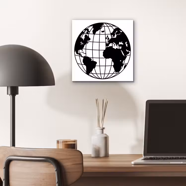 Wereldkaart - Minimalistisch - Zwart - Wit aluminium wit klein -sfeer5