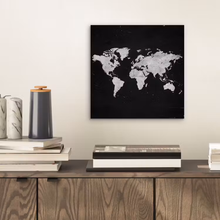 Wereldkaart - Minimalistisch - Wit aluminium wit klein -sfeer1