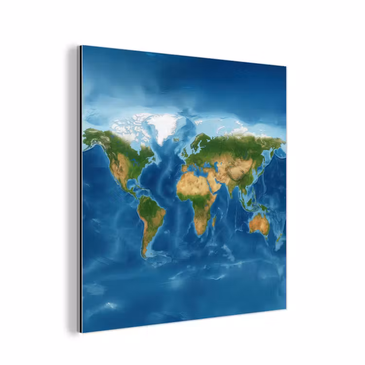 Wereldkaart - Natuurlijk - Levendige kleuren aluminium wit klein -3d
