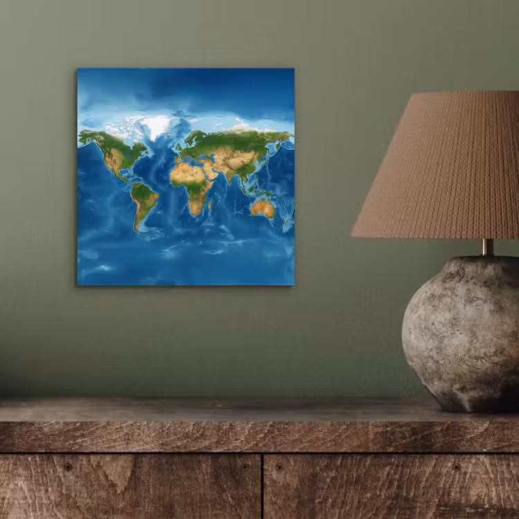 Wereldkaart - Natuurlijk - Levendige kleuren aluminium wit klein -sfeer2