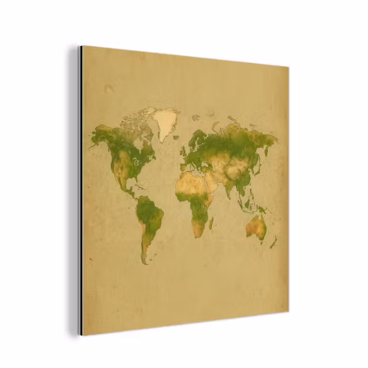 Wereldkaart - Natuurlijke tinten - Organische textuur aluminium wit klein -3d