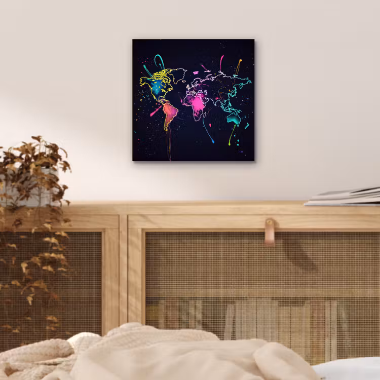 Wereldkaart - Neon - Lijnen - Verspatten aluminium wit klein -sfeer3