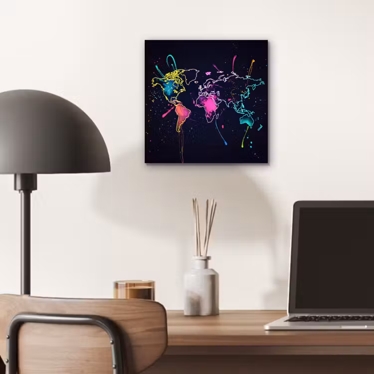 Wereldkaart - Neon - Lijnen - Verspatten aluminium wit klein -sfeer5