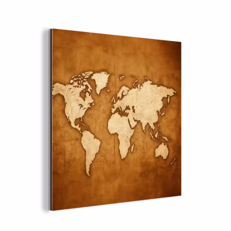 Wereldkaart - Perkamenttextuur aluminium wit klein -3d
