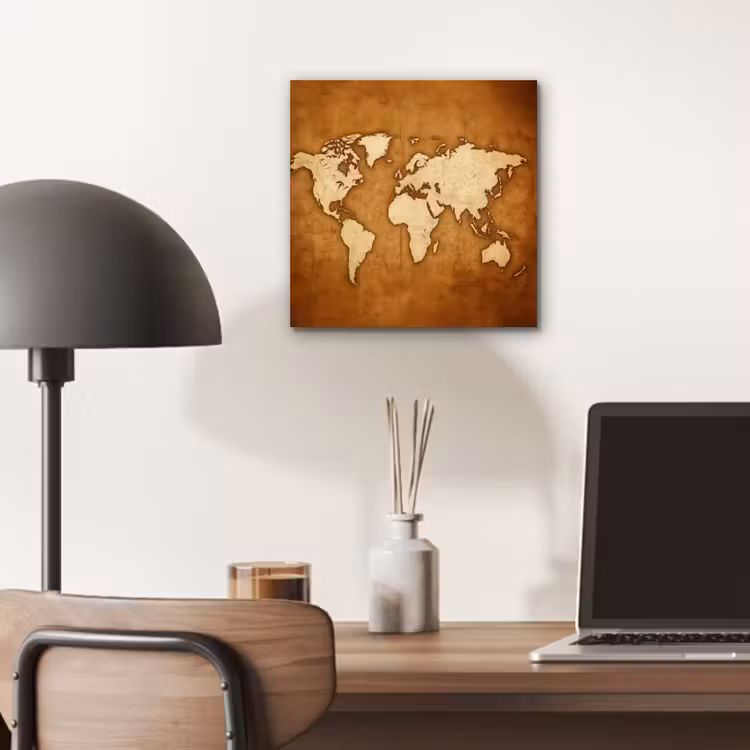 Wereldkaart - Perkamenttextuur aluminium wit klein -sfeer5