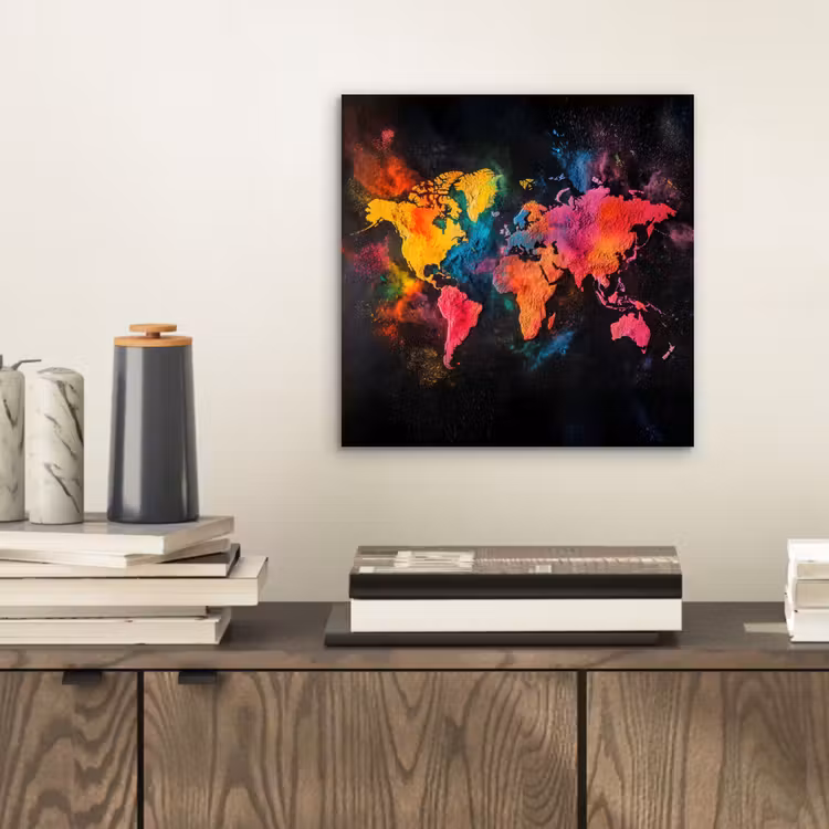 Wereldkaart - Poeder - Kleuren aluminium wit klein -sfeer1