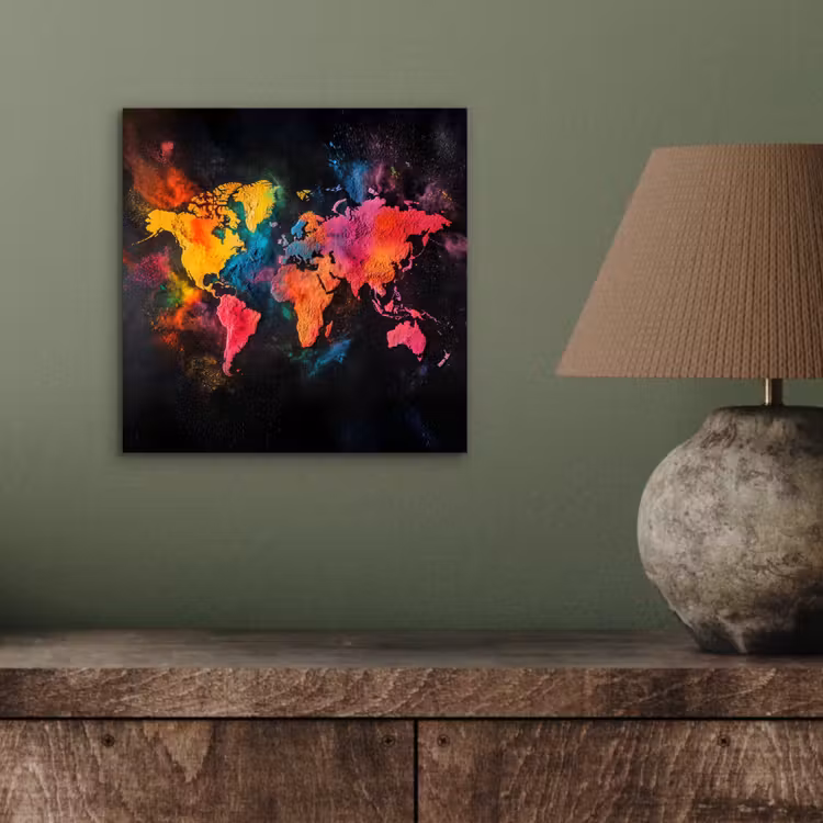 Wereldkaart - Poeder - Kleuren aluminium wit klein -sfeer2