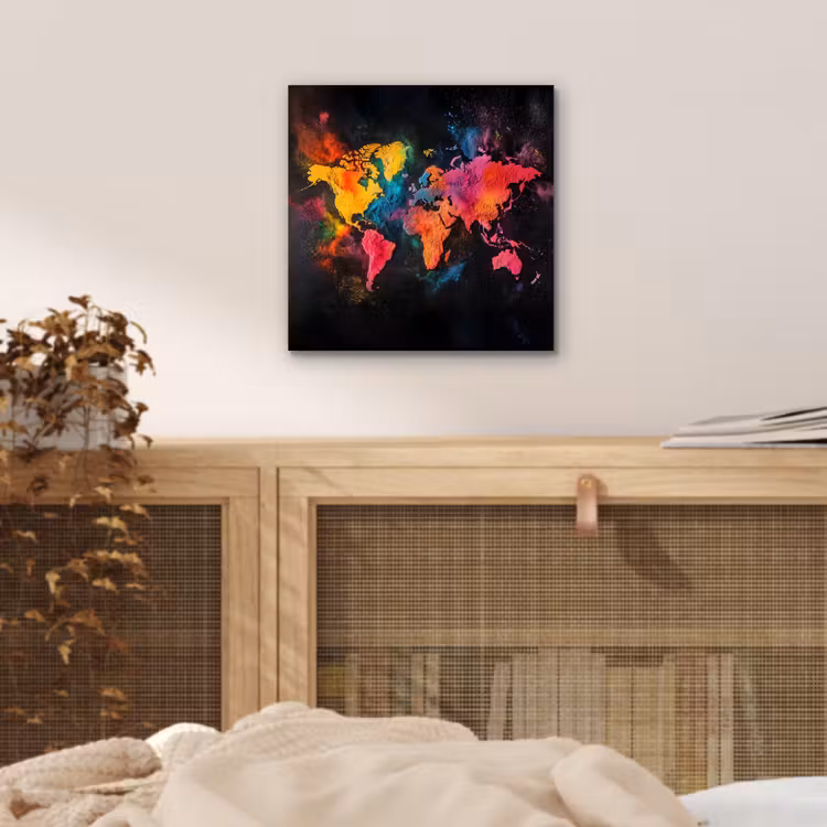 Wereldkaart - Poeder - Kleuren aluminium wit klein -sfeer3