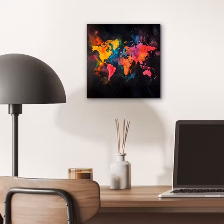 Wereldkaart - Poeder - Kleuren aluminium wit klein -sfeer5