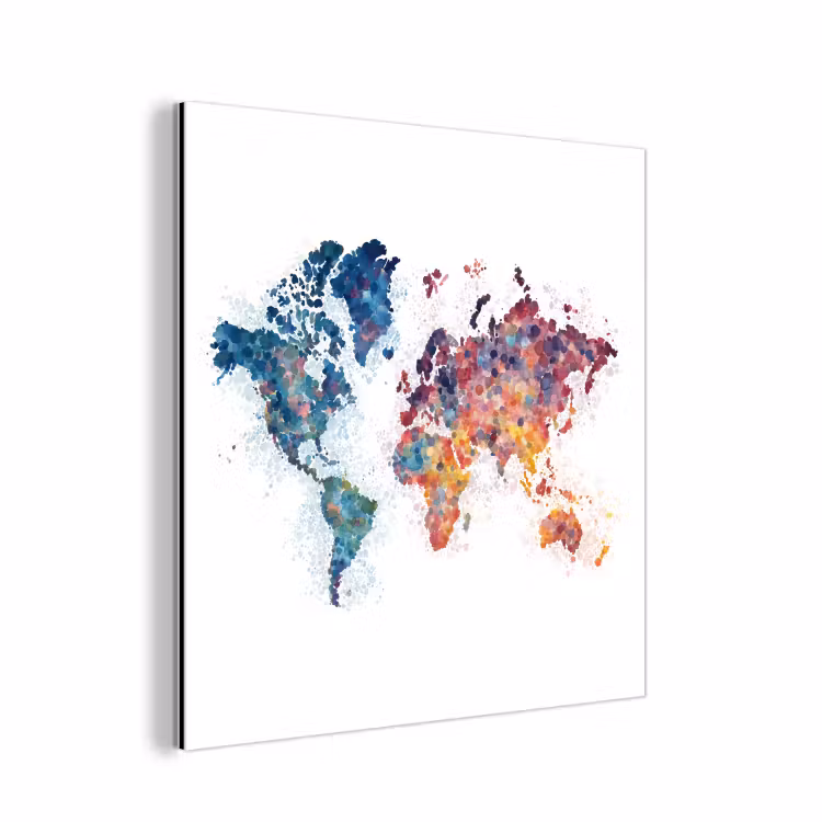Wereldkaart - Stipjes - Kleurrijk - Mozaïek aluminium wit klein -3d
