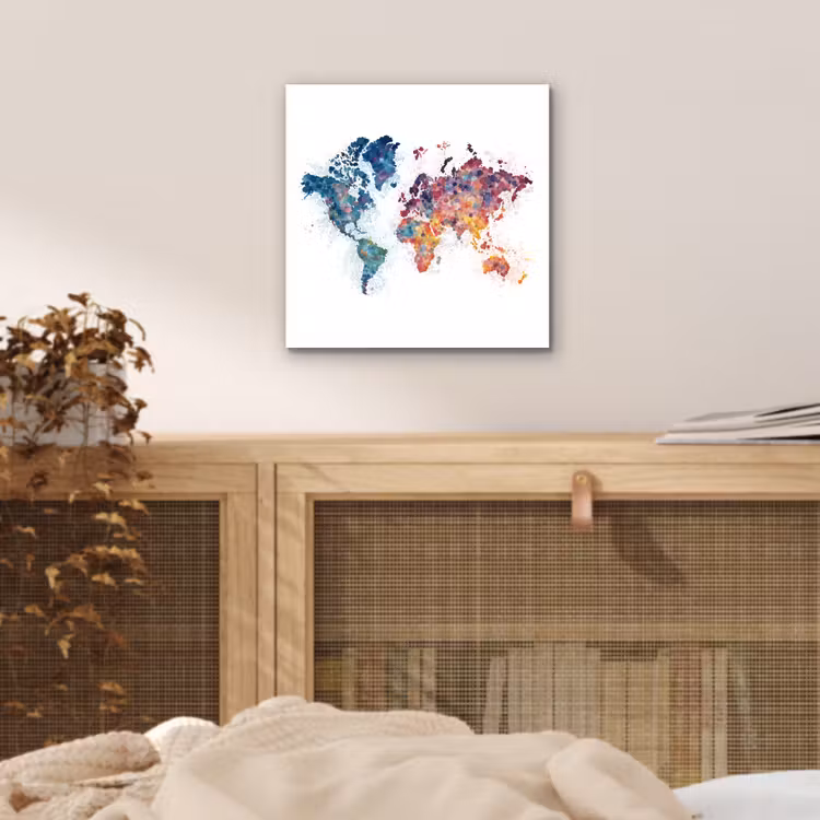 Wereldkaart - Stipjes - Kleurrijk - Mozaïek aluminium wit klein -sfeer3