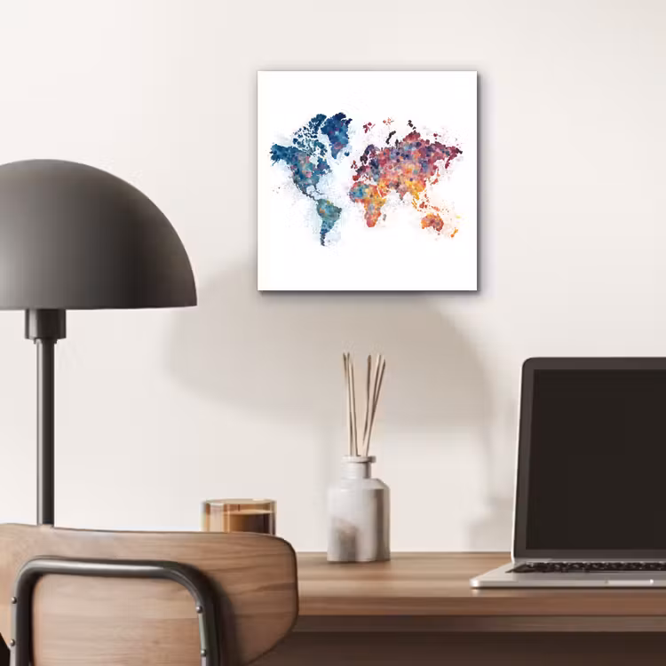 Wereldkaart - Stipjes - Kleurrijk - Mozaïek aluminium wit klein -sfeer5