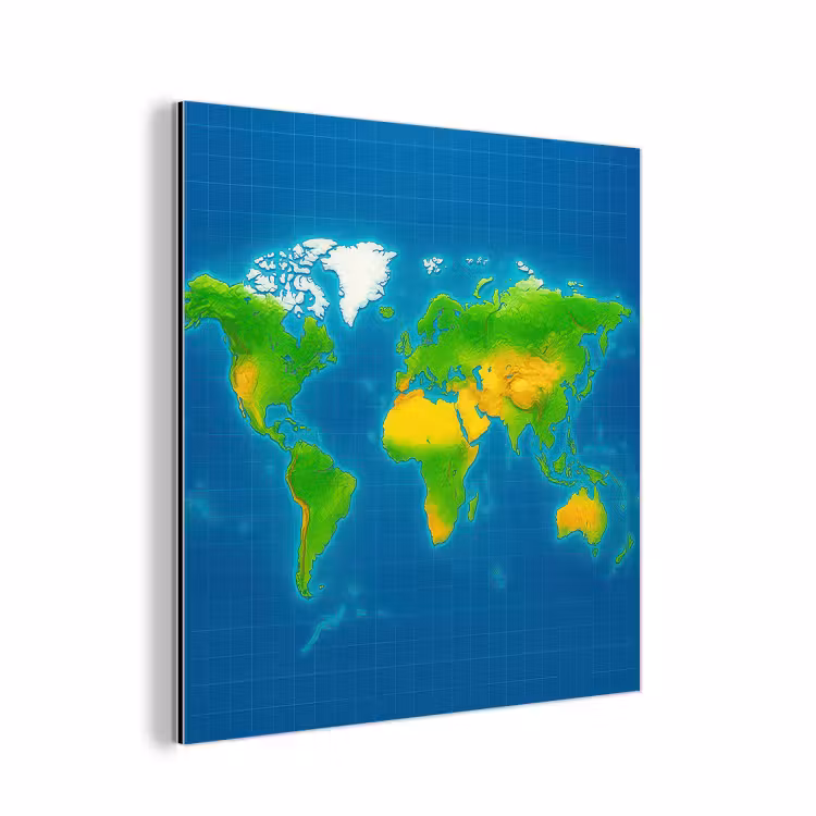Wereldkaart - Raster - Helder kleurenpalet aluminium wit klein -3d