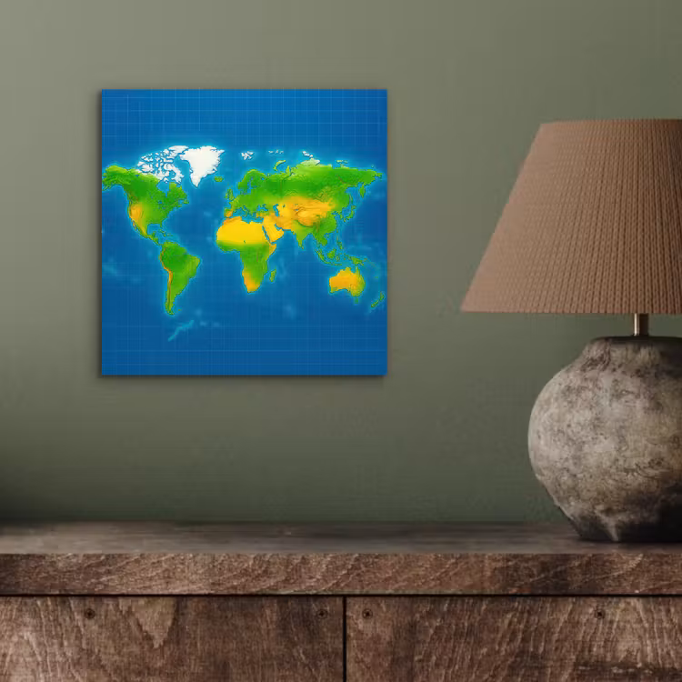 Wereldkaart - Raster - Helder kleurenpalet aluminium wit klein -sfeer2