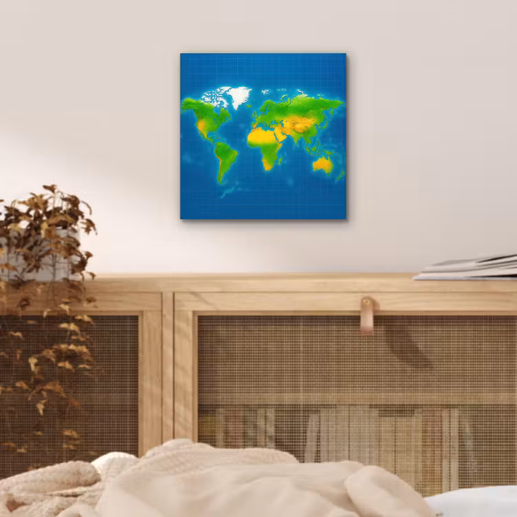 Wereldkaart - Raster - Helder kleurenpalet aluminium wit klein -sfeer3