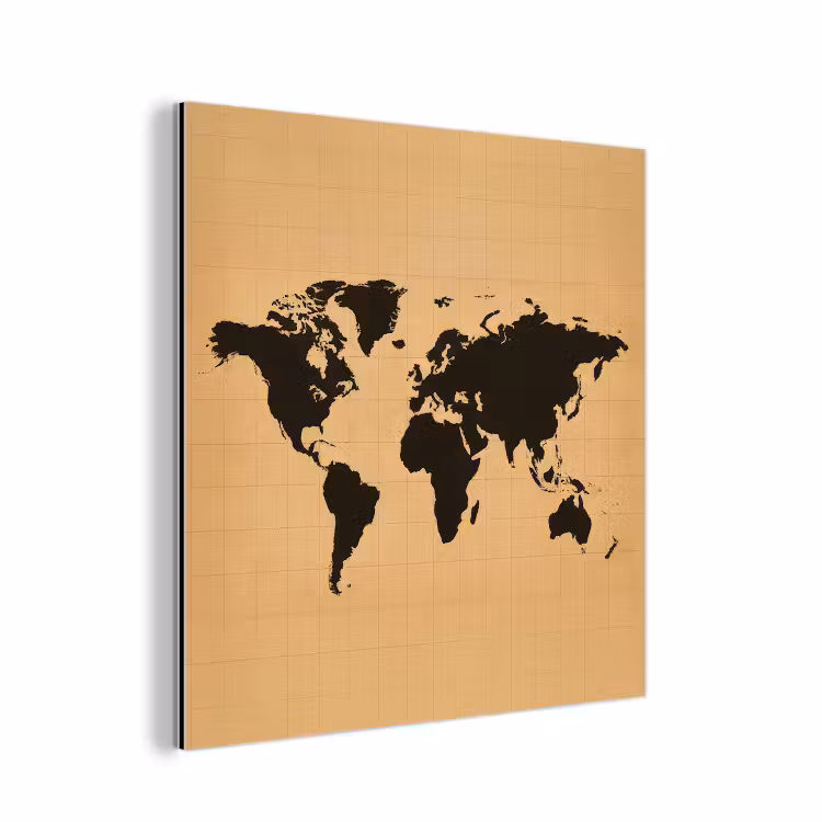 Wereldkaart - Raster -Zwart aluminium wit klein -3d