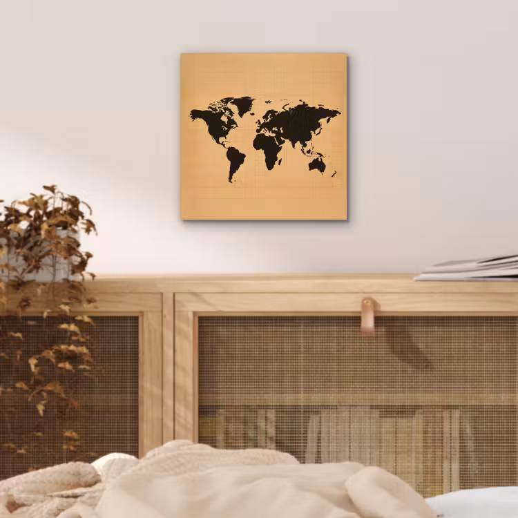 Wereldkaart - Raster -Zwart aluminium wit klein -sfeer3