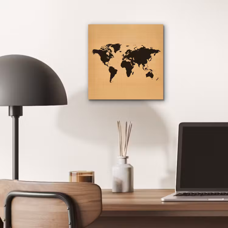 Wereldkaart - Raster -Zwart aluminium wit klein -sfeer5